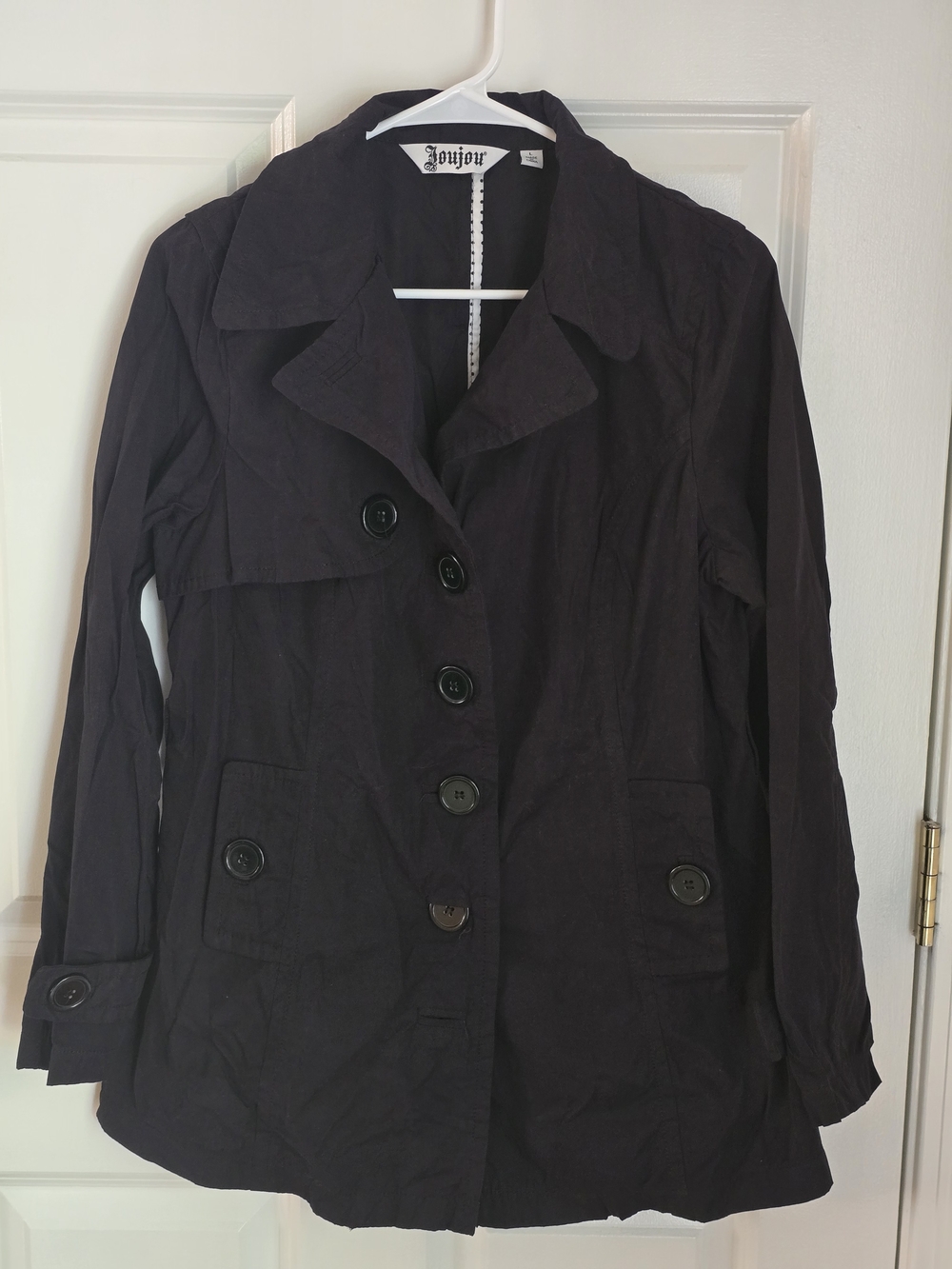 Jou Jou Women's Dark Black Trench Coat with Button Front